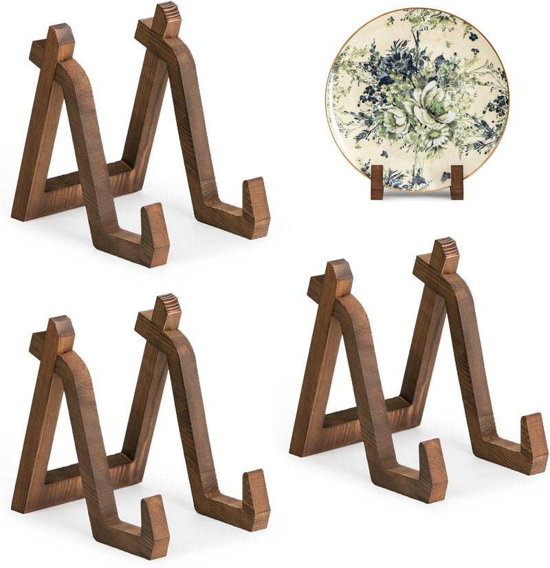 ANBOXIT Plate Display Stand, 3 Pack 8 Inch Plate Holder for Displaying, Decorative Picture Frame Dish Photo Plaque Platter Wood Stand - Image 1